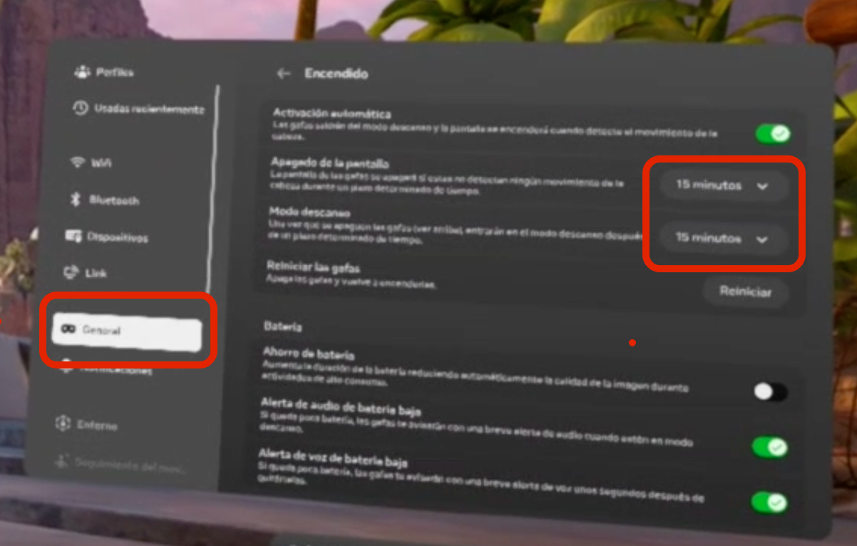 Change the MetaQuest headset's power setting